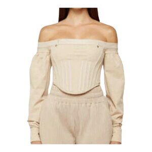 Maniere De Voir Size 10 Long Sleeve Beige Technical Corset Top NEW WITH TAGS